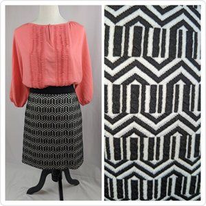 Banana Republic Vtg 90s Women's Black White Geometric Polyester Stretch Skirt